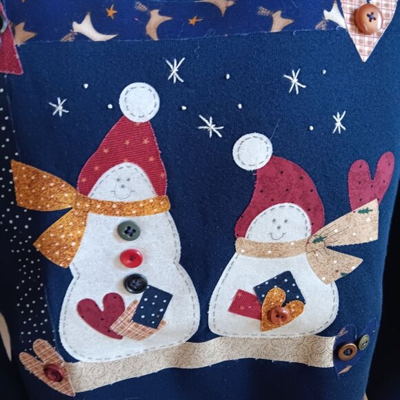 Vintage 90s Womens's Sweatshirt Large Snowman Holiday Buttons Appliqué Graphics - Picture 2 of 7